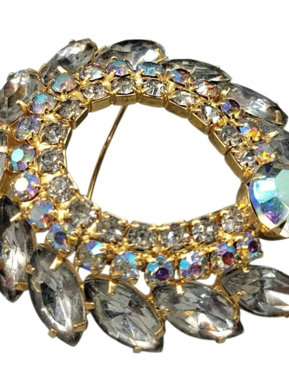 Juliana D&E Verified 4130 Clear Navette & AB Rhinestone Wreath Brooch Vintage